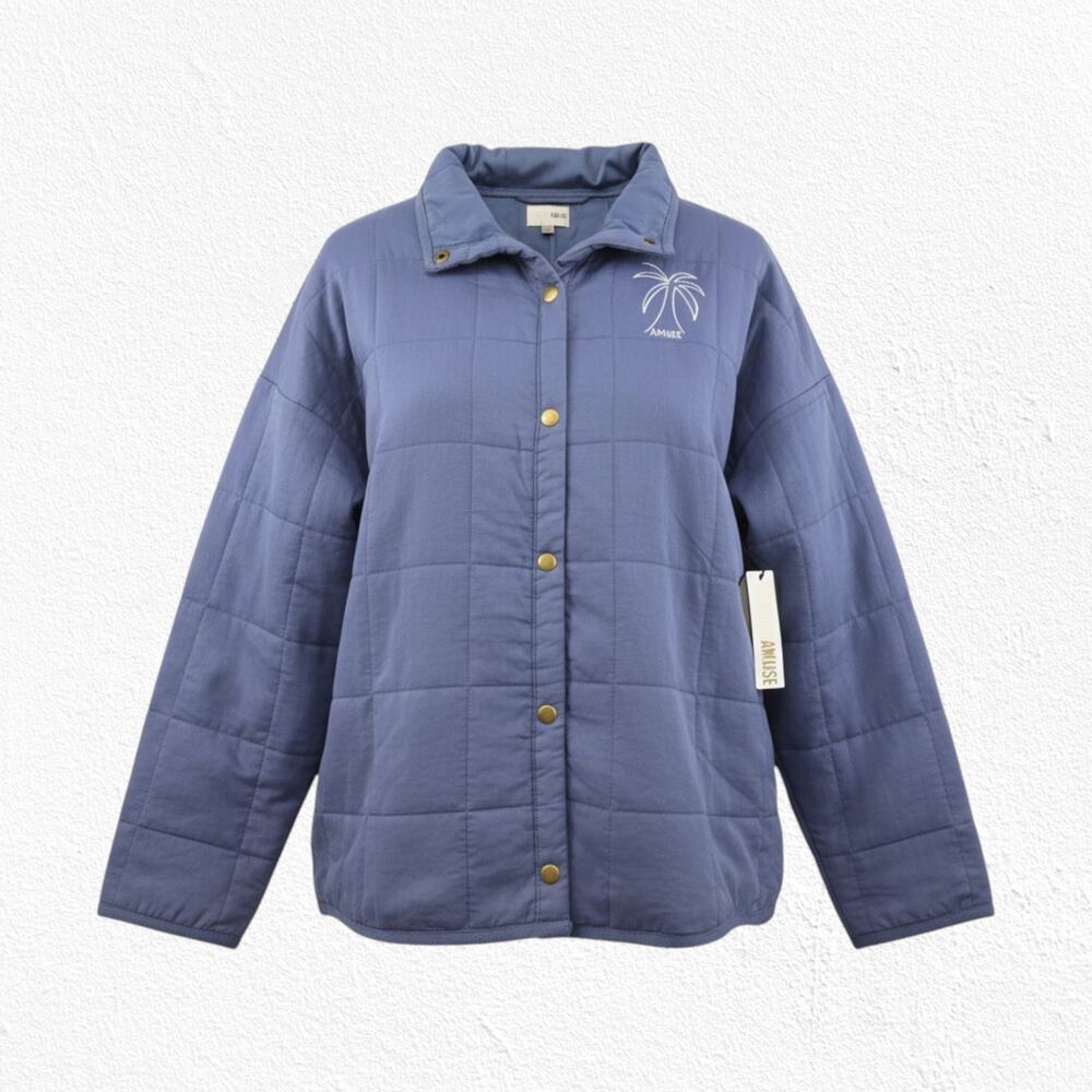 Amuse Society Beach Vida Bling Blue Quilted Jacket Size L XL NWT Oversized
